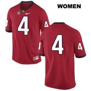 Women's Georgia Bulldogs NCAA #4 Mason Wood Nike Stitched Red Authentic No Name College Football Jersey RVF0854NT